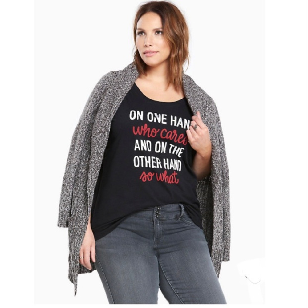 Torrid Black “Who Cares?” Scoop Neck Casual T-Shirt Size Large 12